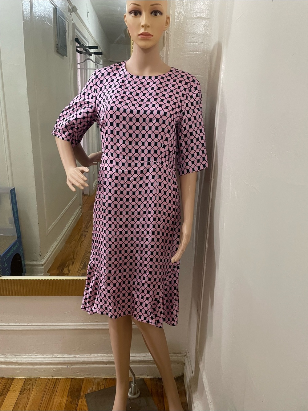 Marni Pink and Black Geometric Midi Dress